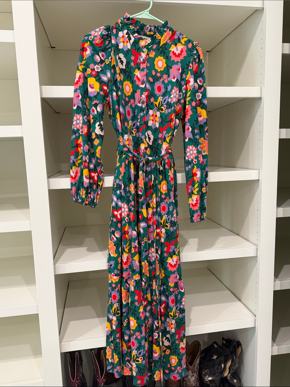 Boden Green Floral Maxi Dress with Multicolor Blooms